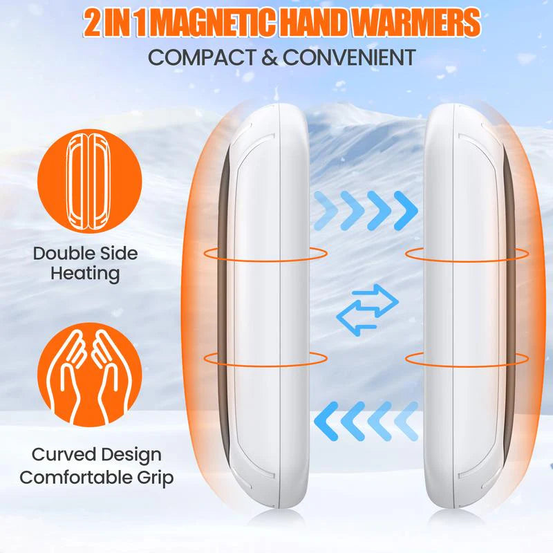 2 Pack Magnetic Hand Warmers, 12H Long-Lasting Rechargeable Warmth, Double-Sided Heating,Pocket-Sized Electric Hand Warmers for Winter Outdoors, Camping, Hunting, Perfect Gift-OA
