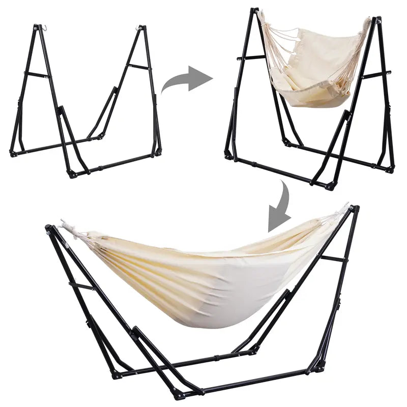 Double-layer fabric hammock chair (with stand), maximum weight capacity: 350 lbs