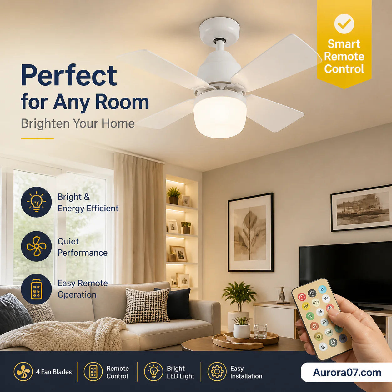40W LED Ceiling Fan Light – 20.5” Ultra-Quiet with Remote 🎯 | E27 + FREE B22 Adapter 🔌 | For Bedroom 😴, Kitchen 👩‍🍳 & Garage 🛠️ – UK Ready! 🇬🇧
