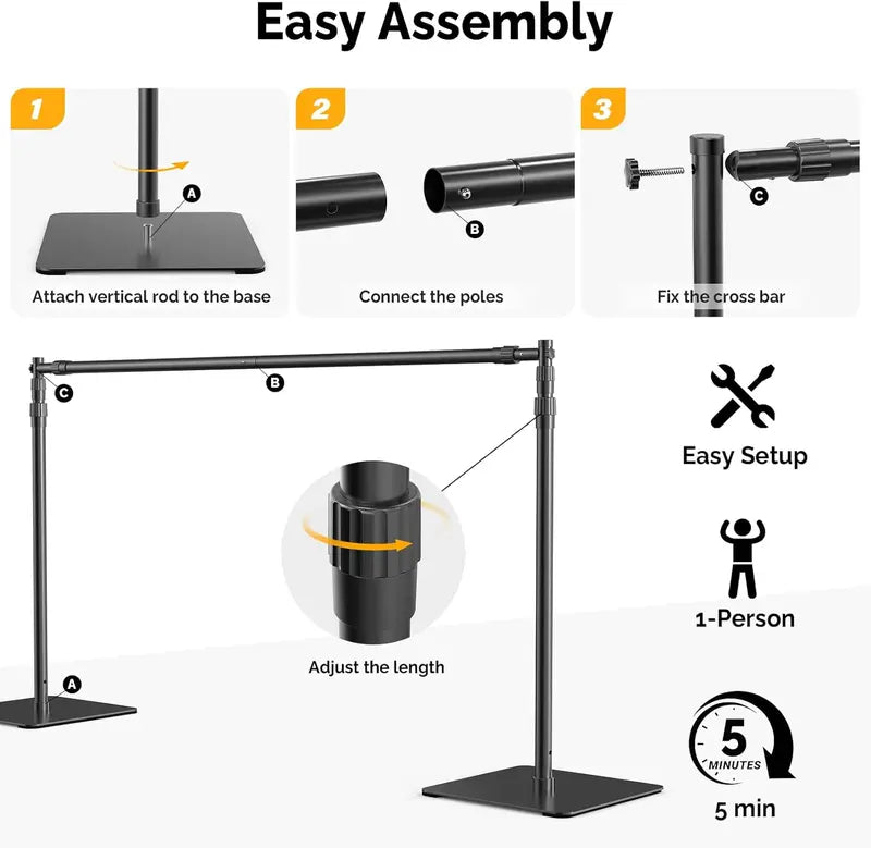 8x10-Foot Adjustable Photography Backdrop Stand Set