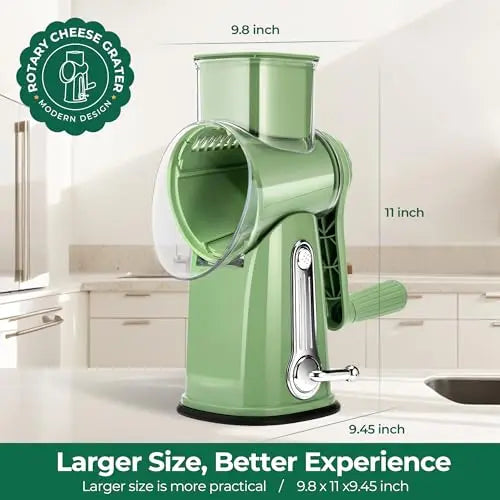 Rotating cheese grater, vegetable slicer, equipped with 5 interchangeable blades.