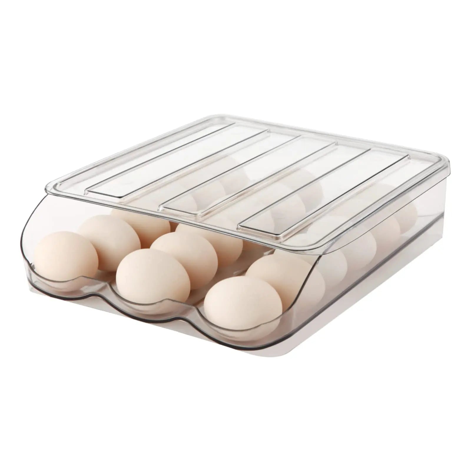 Self-rolling refrigerator egg organizer