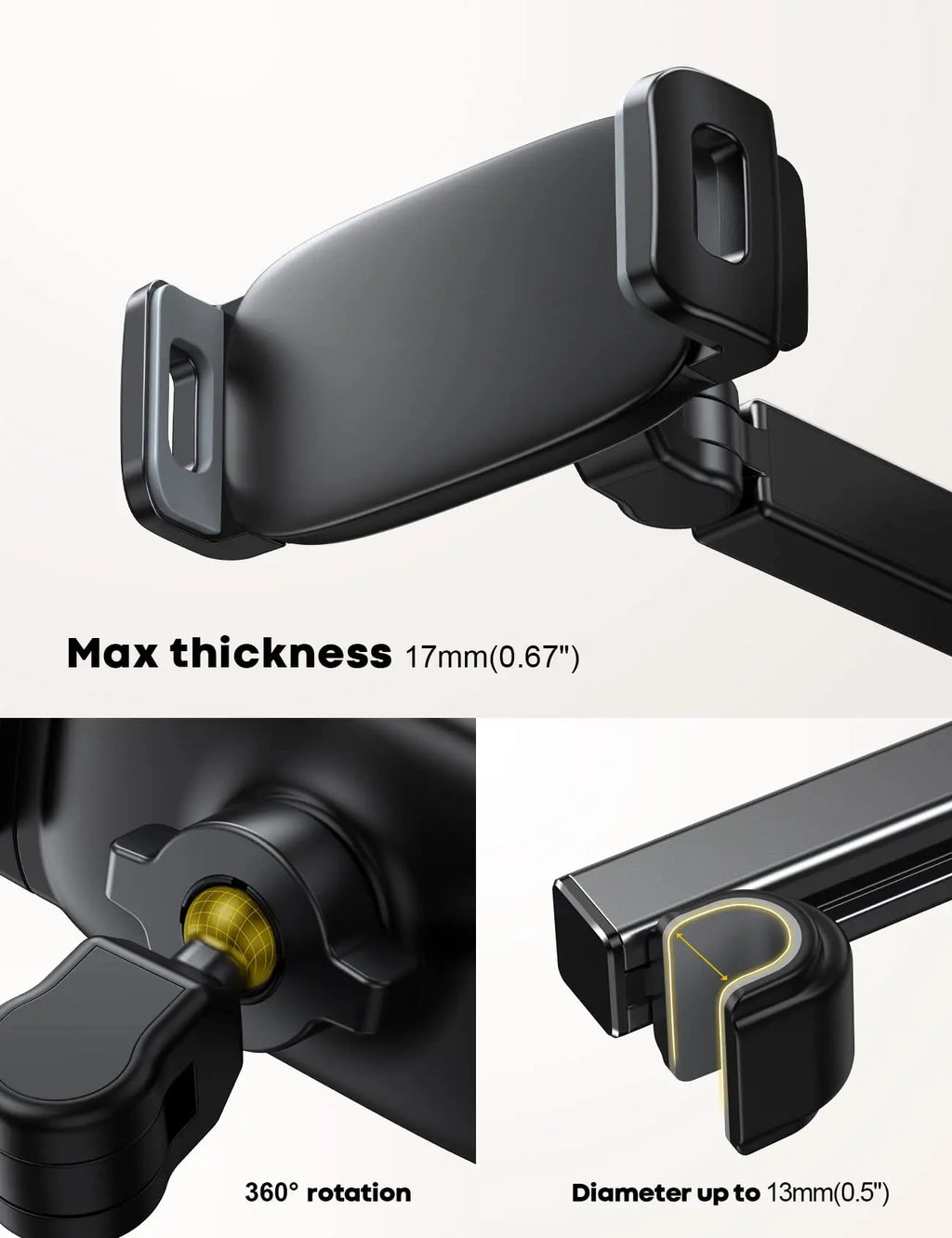 Car headrest tablet holder - [Aluminum arm] Adjustable car tablet holder