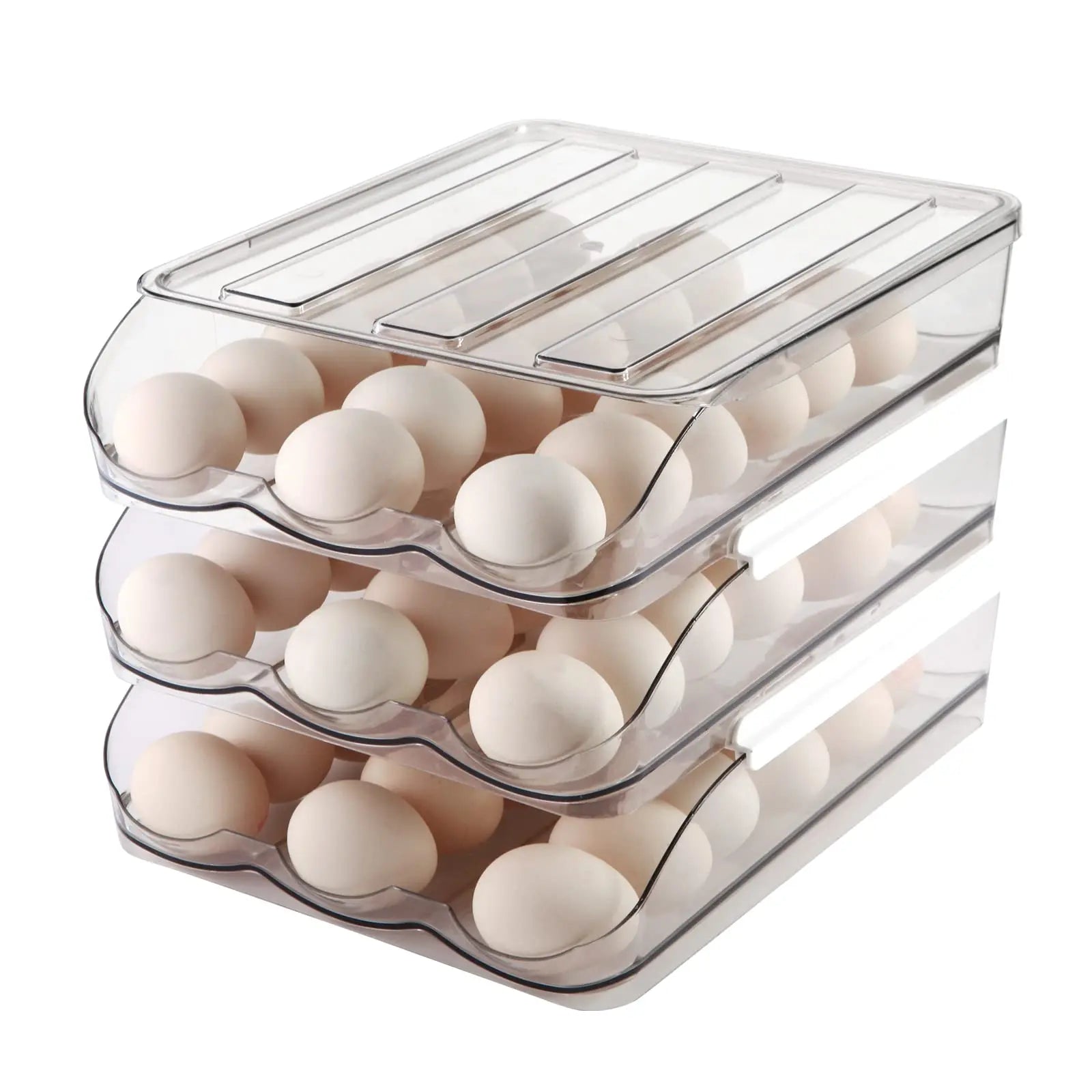Self-rolling refrigerator egg organizer