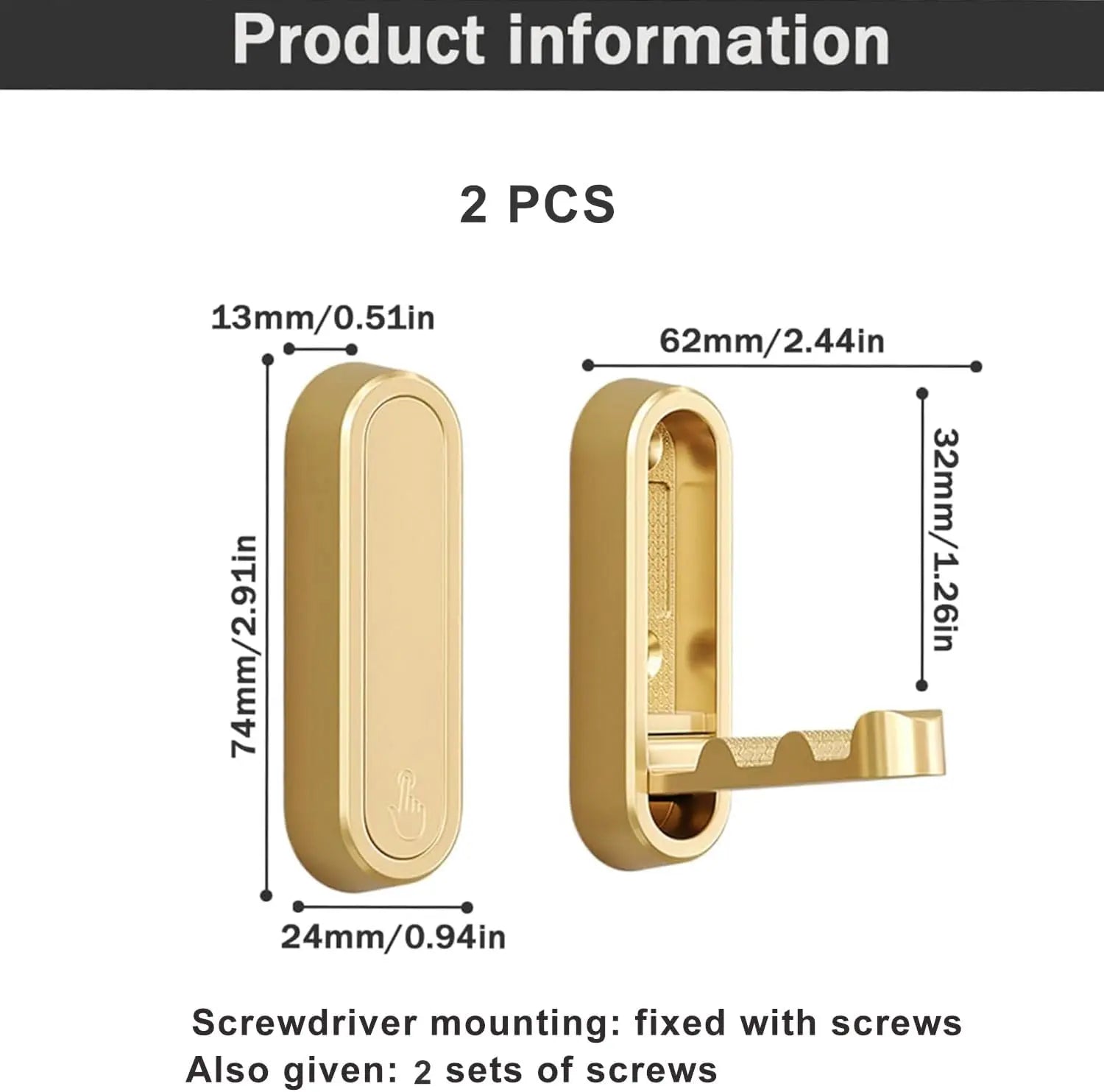 Foldable hook wall mount made of zinc alloy