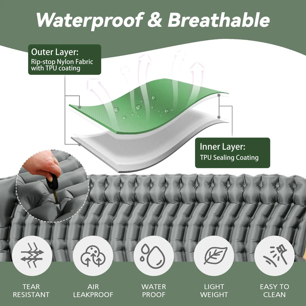 Two-Person Camping Sleeping Pad — Ultra-Lightweight Inflatable Mattress (with Pillow)