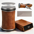 Roller-style knife sharpener, heavy-duty, with removable magnetic angle guides for 15° and 20°