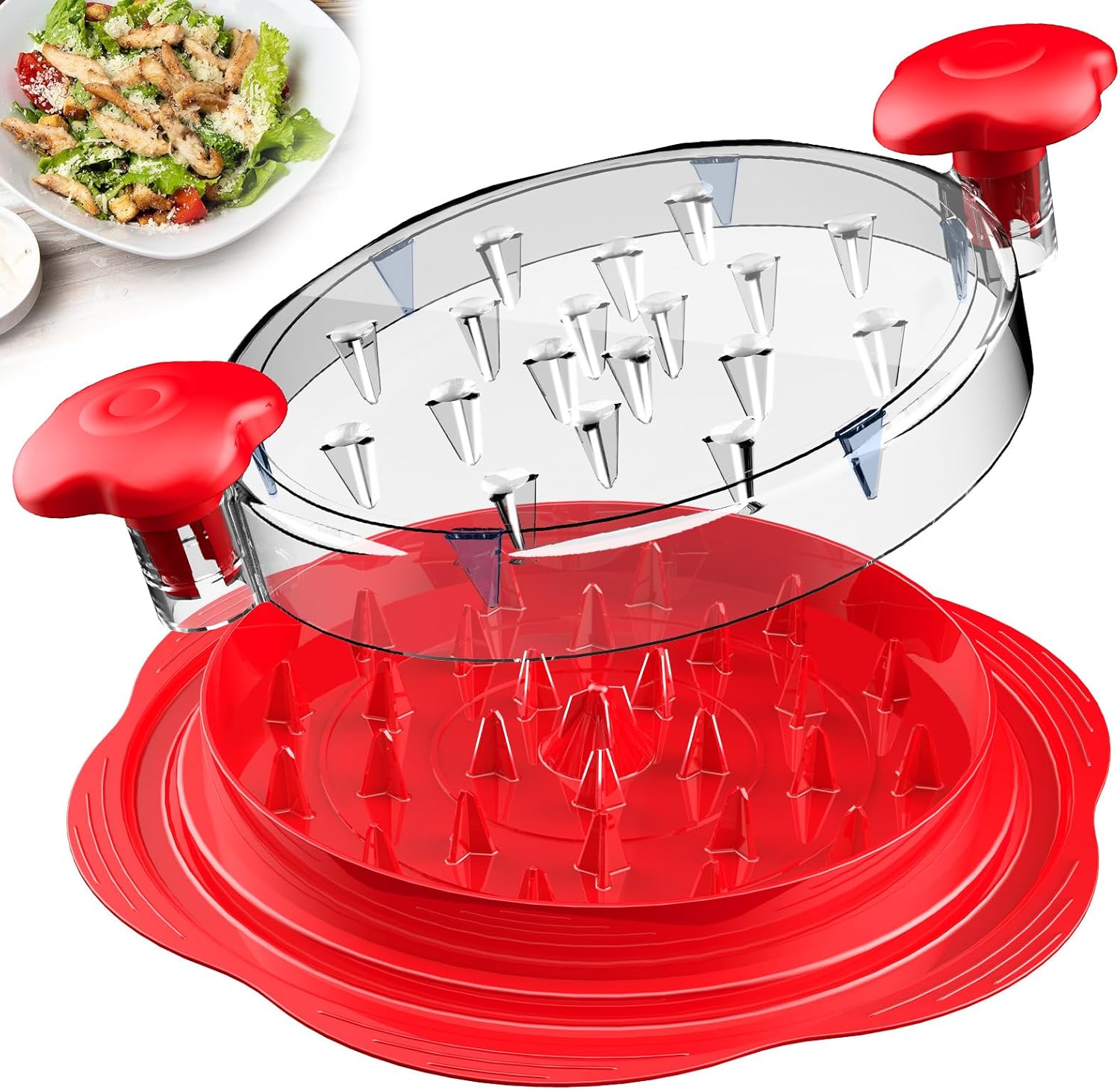 Large chicken breast shredder with a rotating design featuring a brush and fork