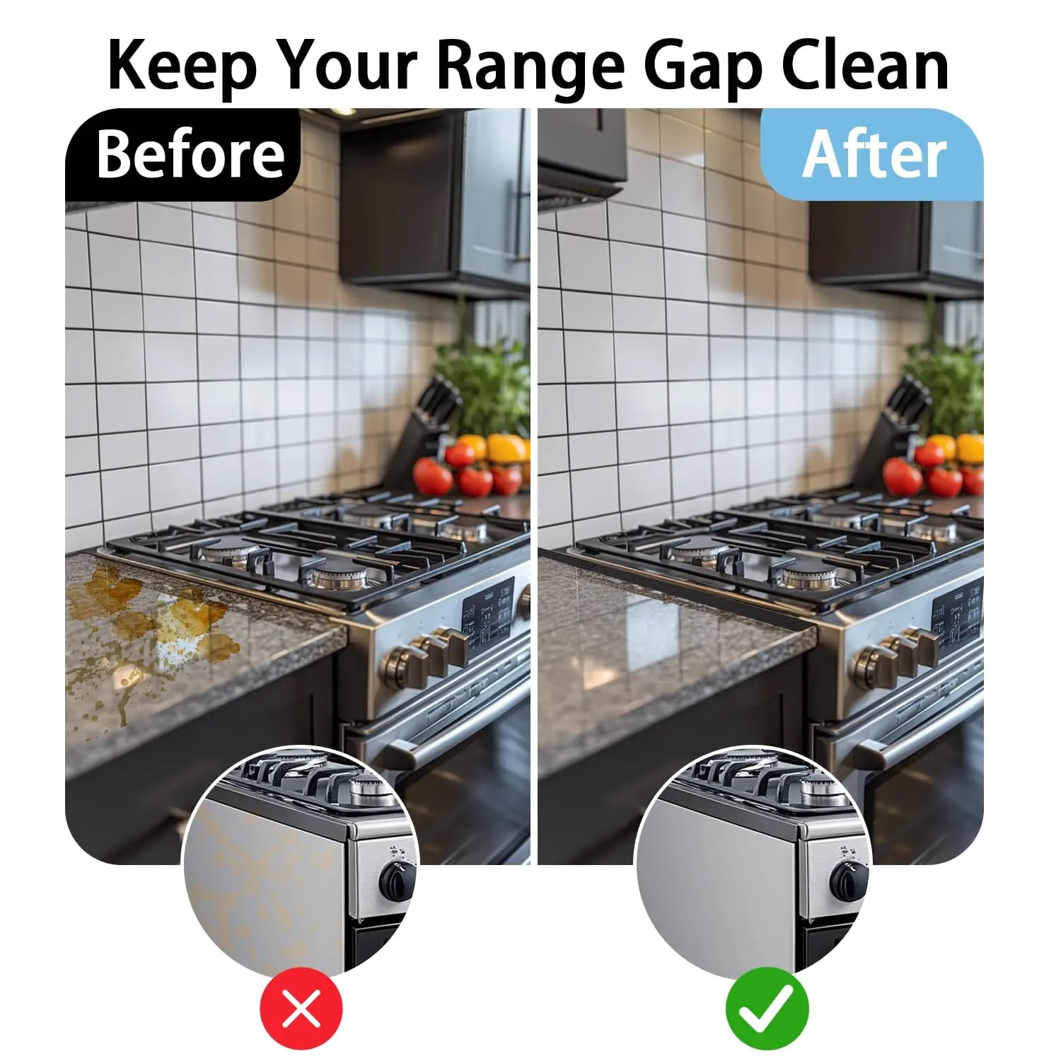 Stainless steel stove gap cover (2 sets, black)