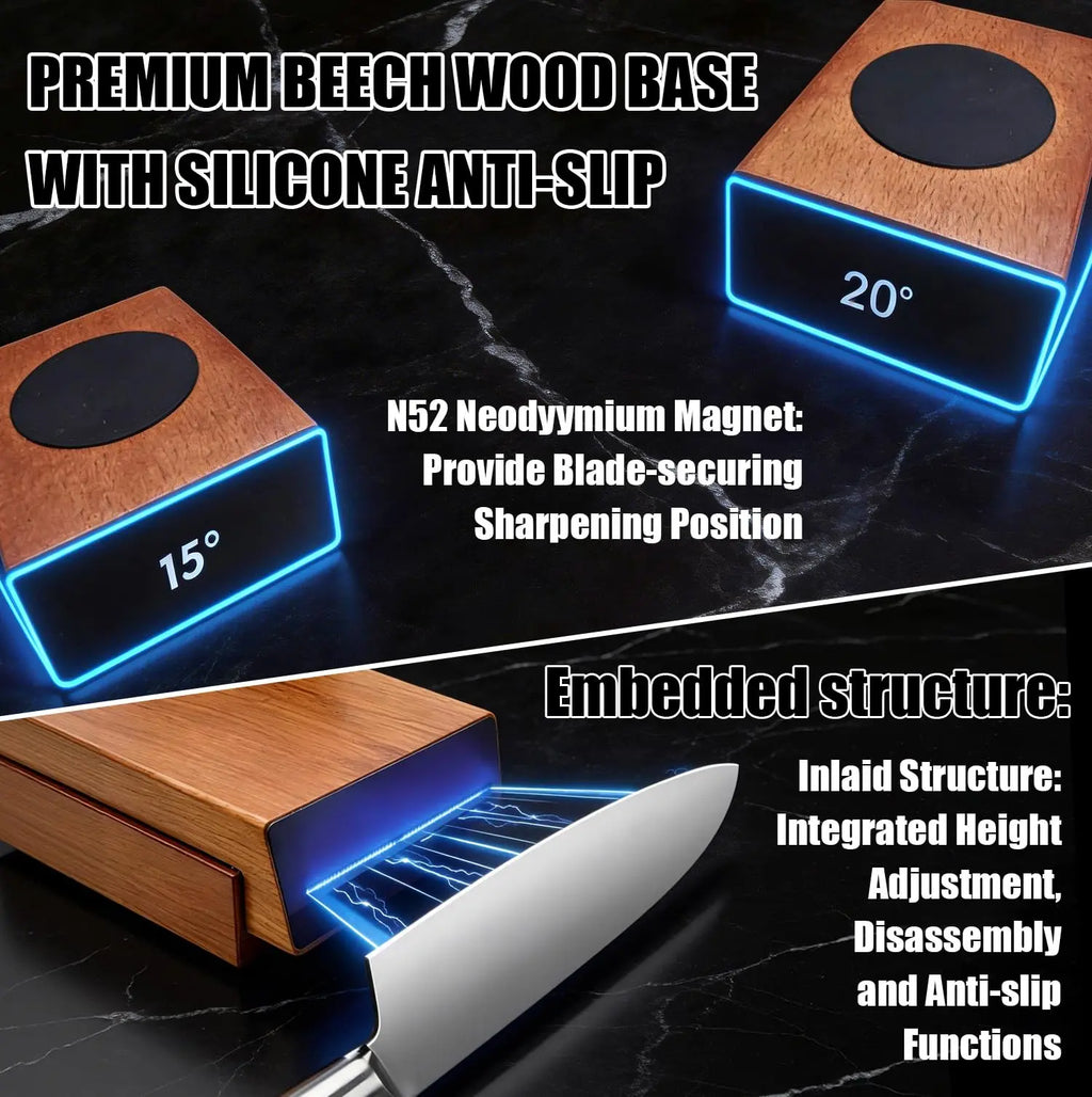 Roller-style knife sharpener, heavy-duty, with removable magnetic angle guides for 15° and 20°