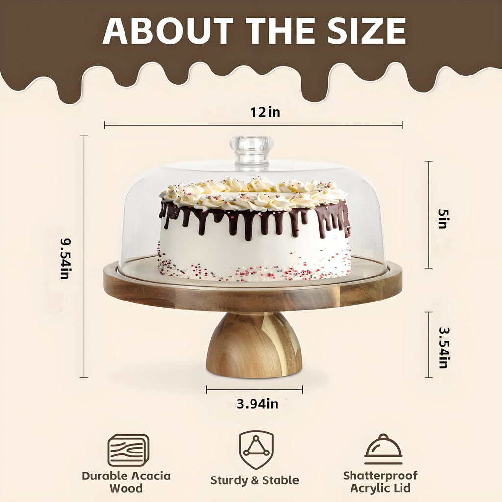 Acacia Wood Cake Stand with Lid