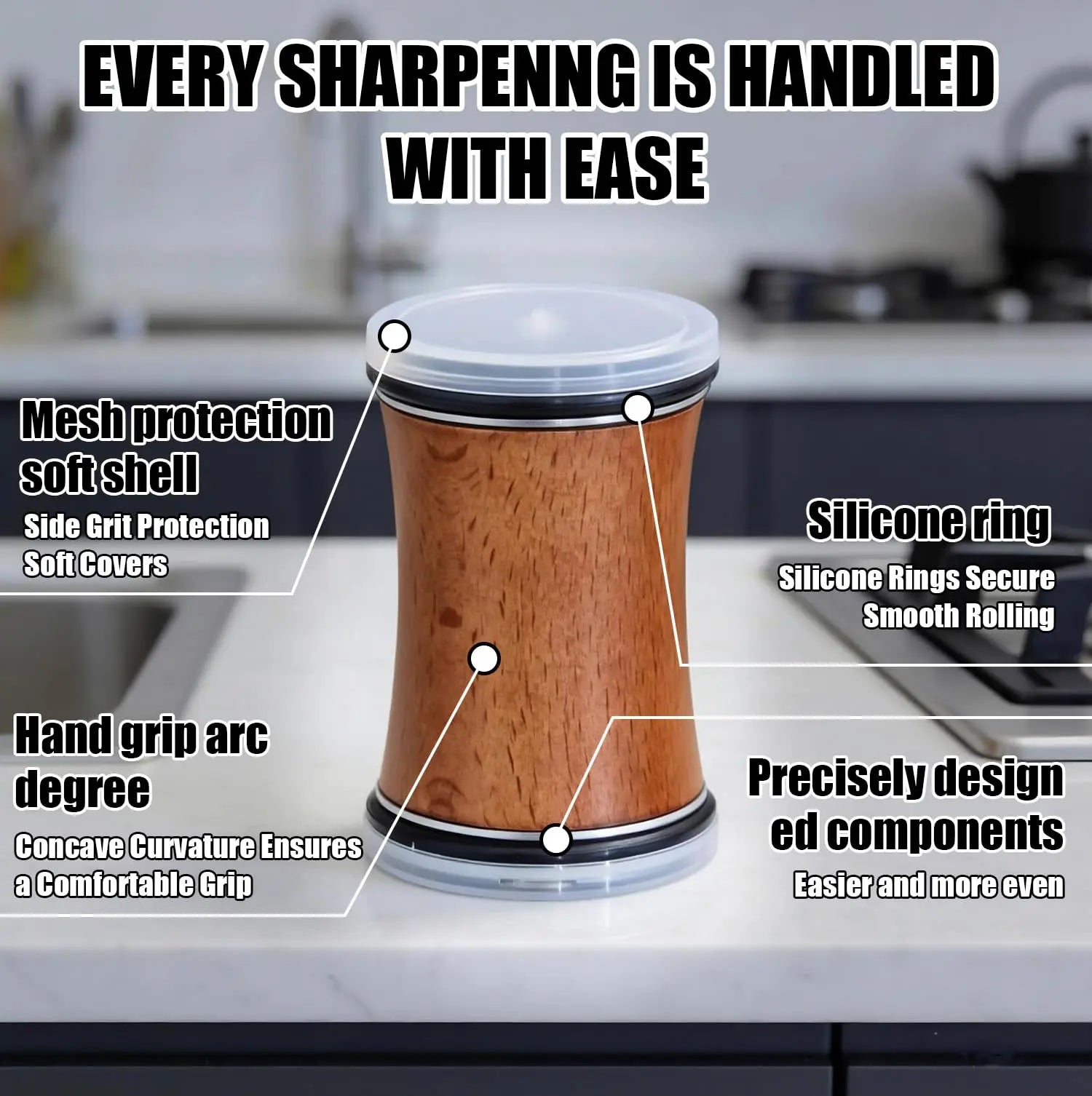 Roller-style knife sharpener, heavy-duty, with removable magnetic angle guides for 15° and 20°