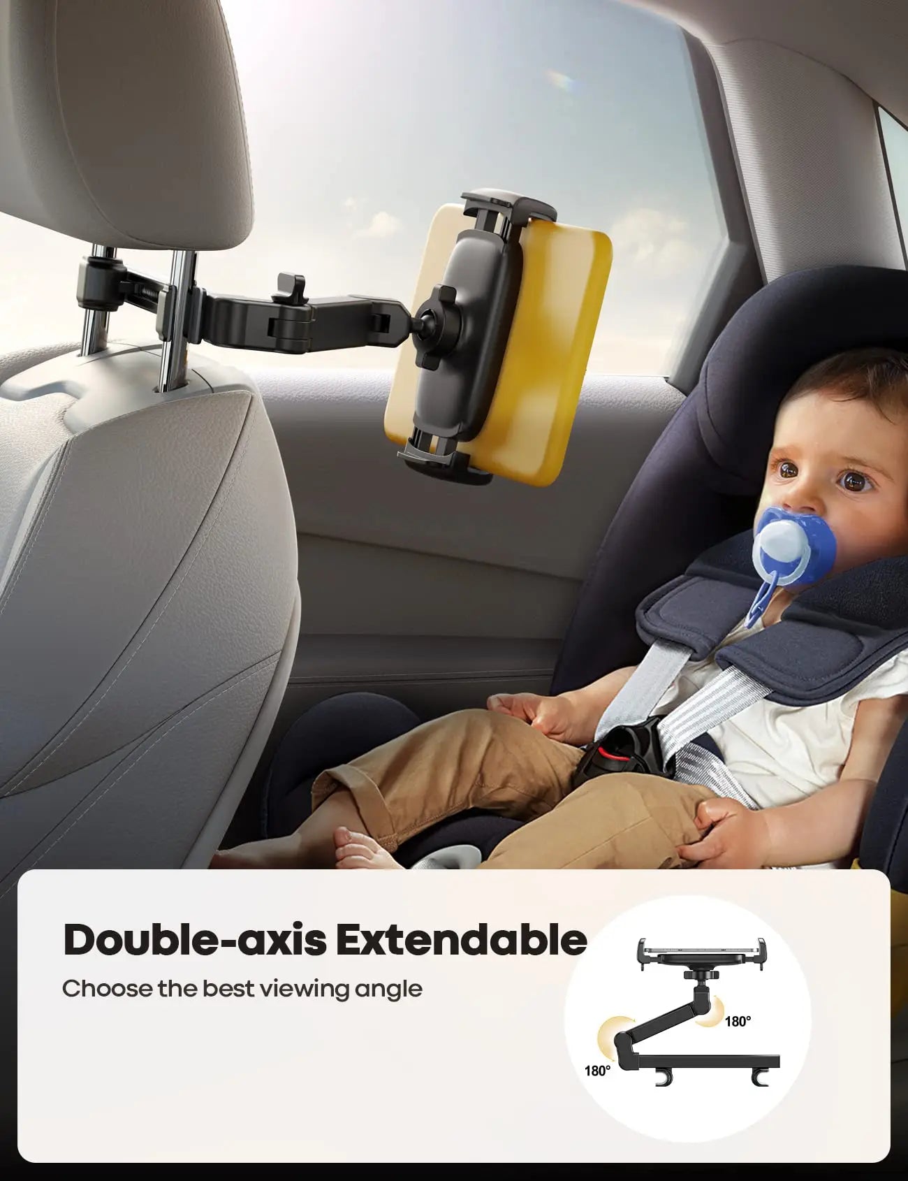 Car headrest tablet holder - [Aluminum arm] Adjustable car tablet holder