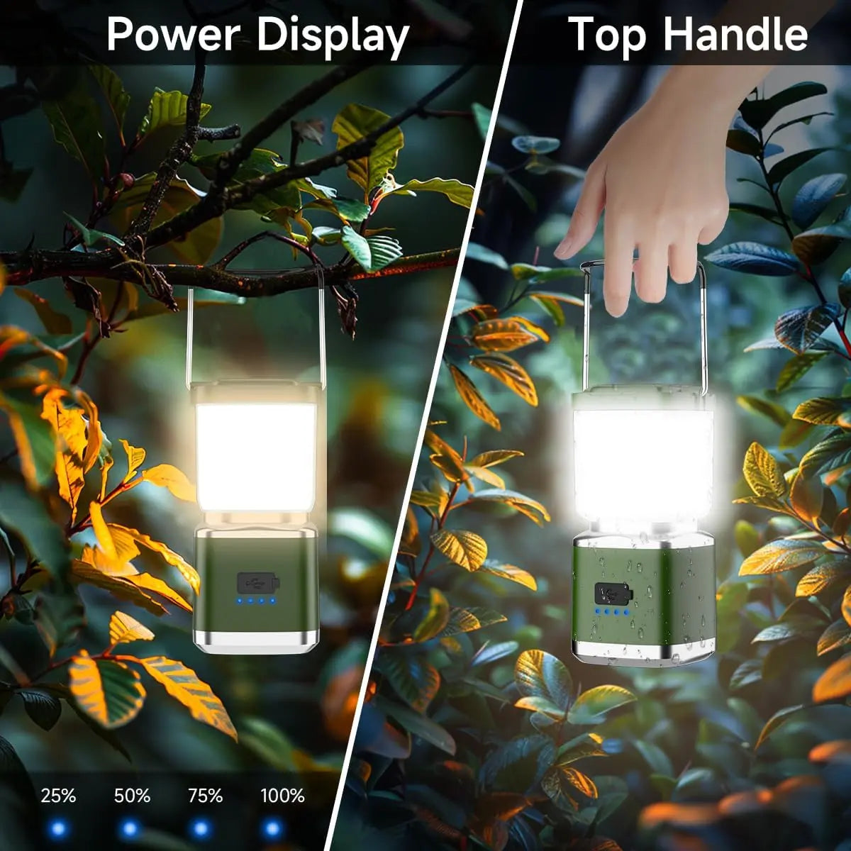 1000-lumen rechargeable camping lantern with 4 lighting modes and a waterproof design