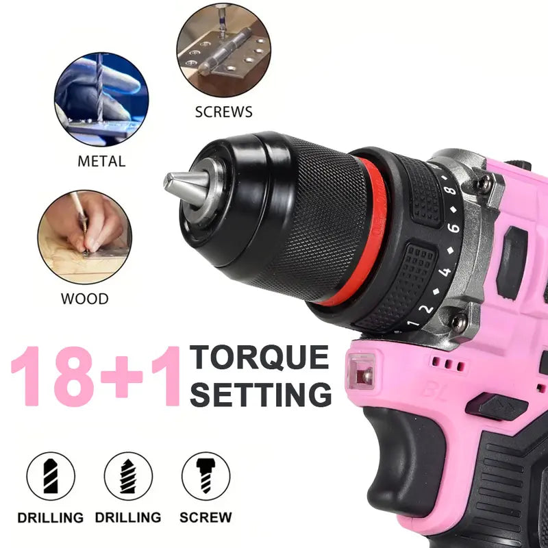 18V Cordless Household Power Tool Drill Bit Set, Featuring a Powerful Brushless Motor