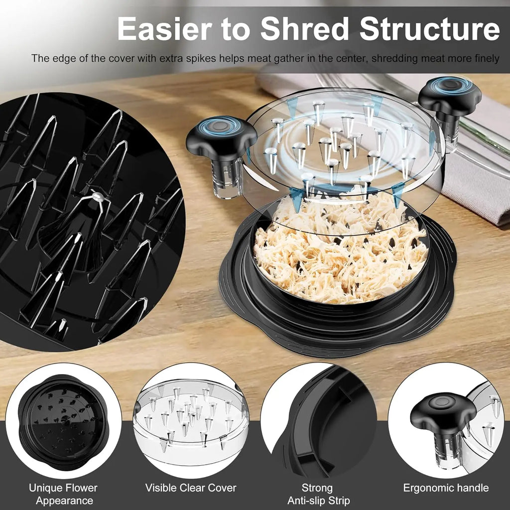 Large chicken breast shredder with a rotating design featuring a brush and fork