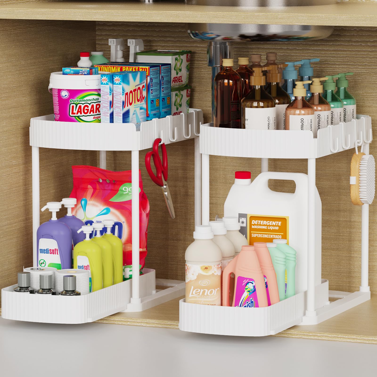 Multifunctional pull-out storage rack, suitable for under-sink/cabinet, bathroom, and kitchen storage