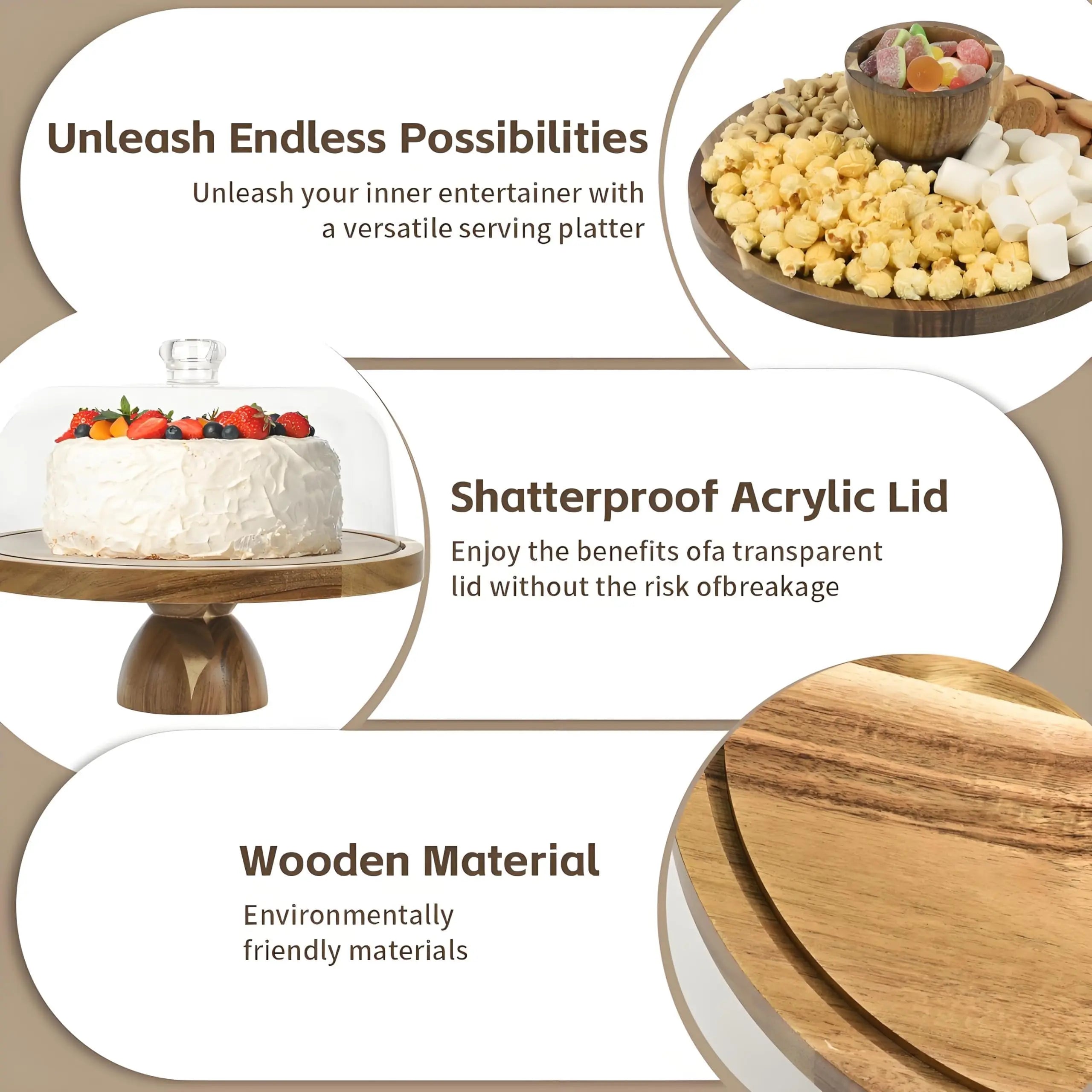 Acacia Wood Cake Stand with Lid