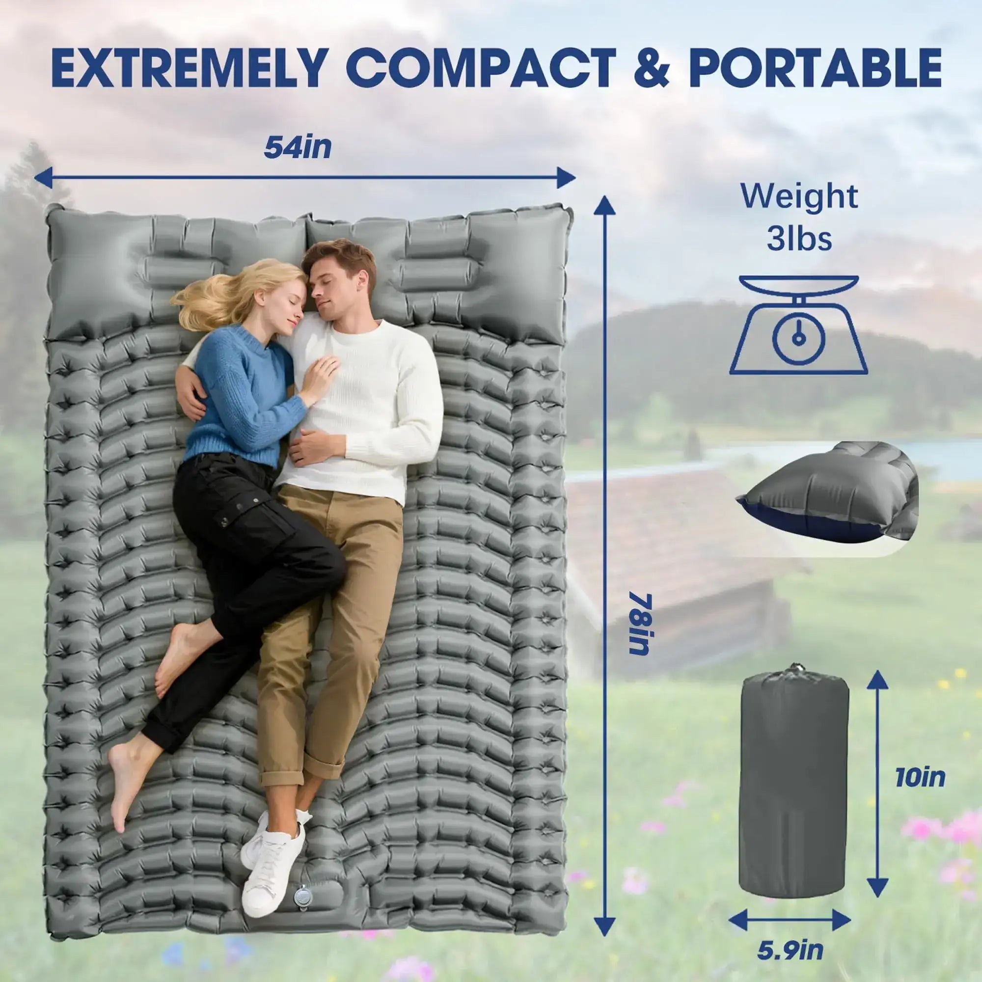 Two-Person Camping Sleeping Pad — Ultra-Lightweight Inflatable Mattress (with Pillow)
