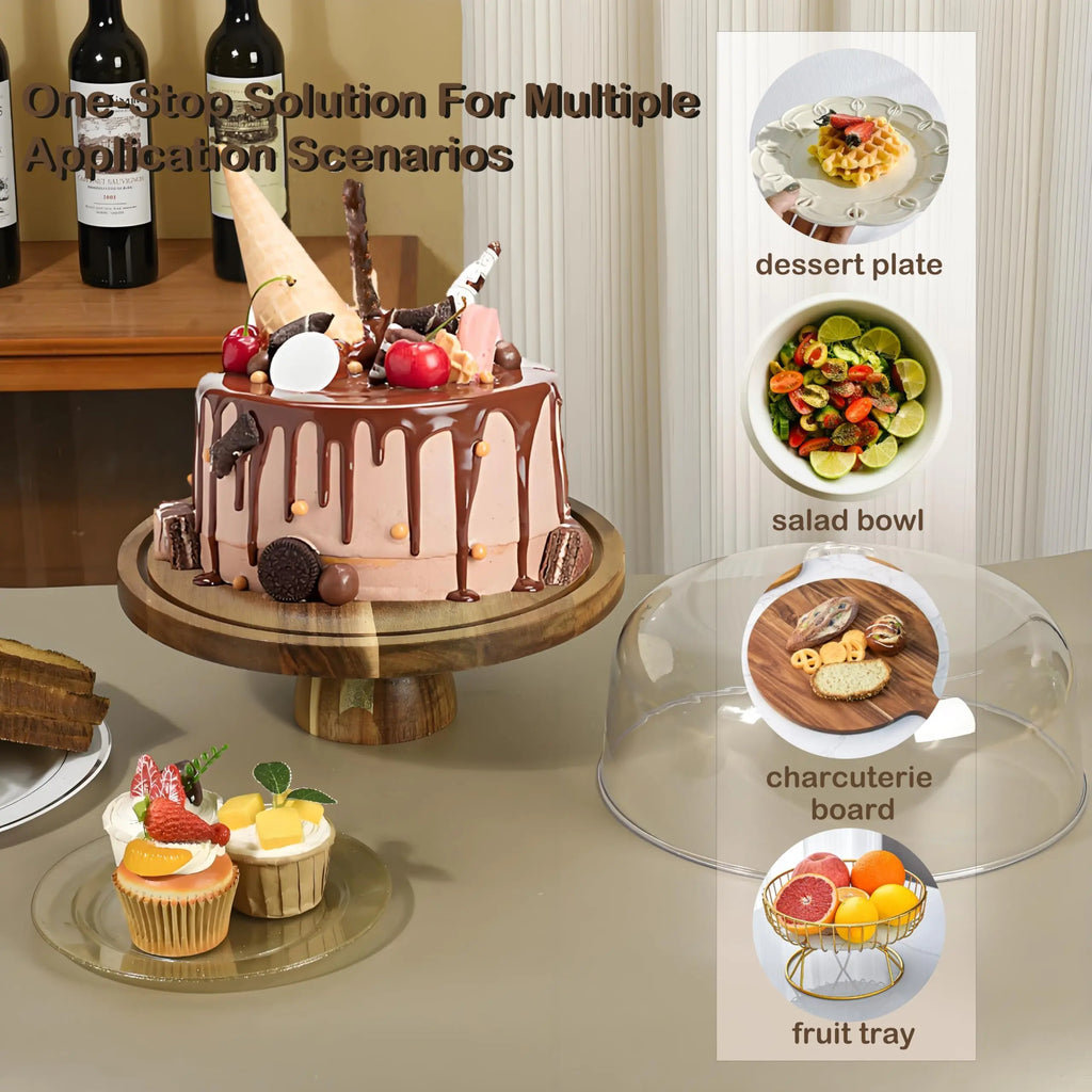 Acacia Wood Cake Stand with Lid