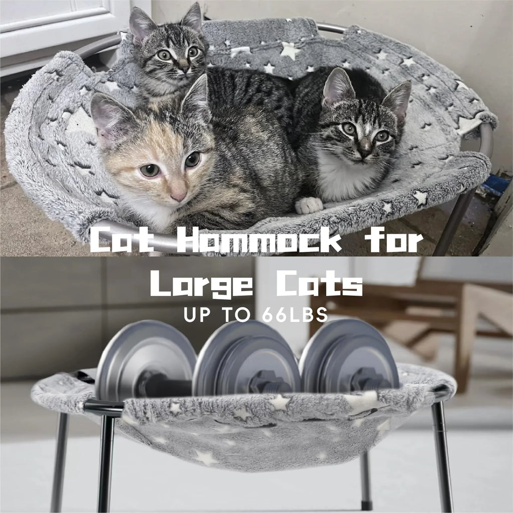 Large pet hammock—a soothing elevated pet bed designed specifically for cats and small dogs. This soft, anxiety-relieving, glow-in-the-dark indoor pet bed provides comfortable support.