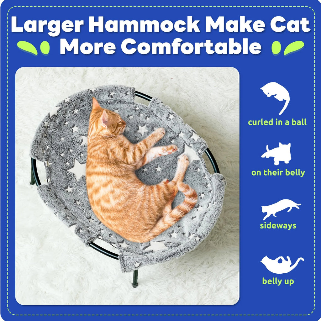 Large pet hammock—a soothing elevated pet bed designed specifically for cats and small dogs. This soft, anxiety-relieving, glow-in-the-dark indoor pet bed provides comfortable support.