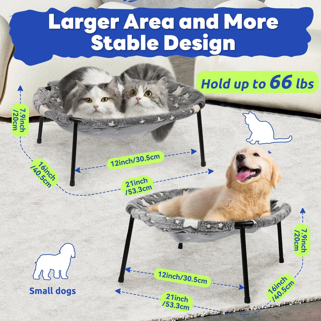 Large pet hammock—a soothing elevated pet bed designed specifically for cats and small dogs. This soft, anxiety-relieving, glow-in-the-dark indoor pet bed provides comfortable support.