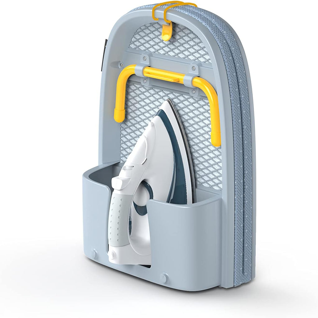 Compact Folding Tabletop Ironing Board with Iron Holder & Wall Mount, Space-Saving Grey/Yellow Design