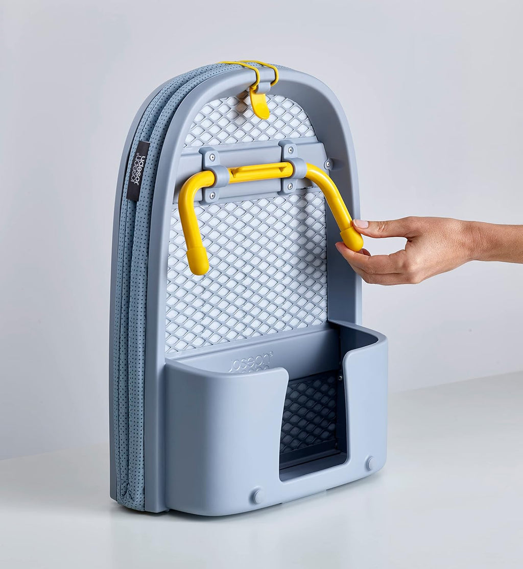 Compact Folding Tabletop Ironing Board with Iron Holder & Wall Mount, Space-Saving Grey/Yellow Design