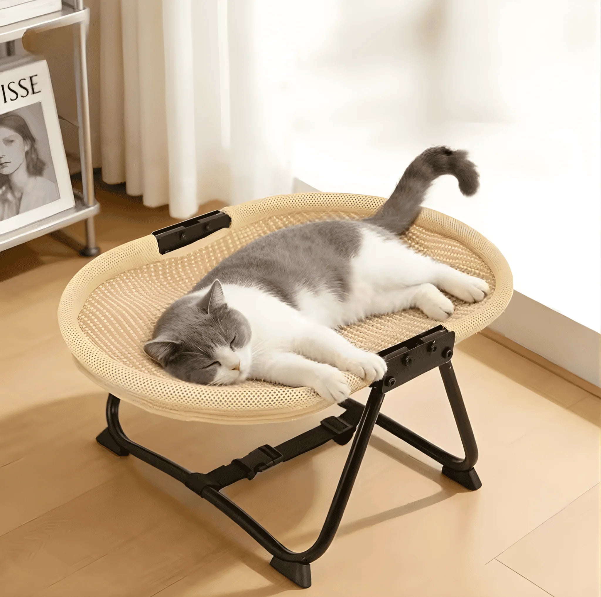 Large pet hammock—a soothing elevated pet bed designed specifically for cats and small dogs. This soft, anxiety-relieving, glow-in-the-dark indoor pet bed provides comfortable support.