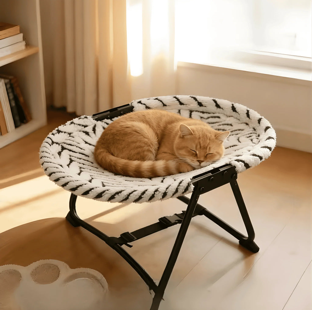 Large pet hammock—a soothing elevated pet bed designed specifically for cats and small dogs. This soft, anxiety-relieving, glow-in-the-dark indoor pet bed provides comfortable support.