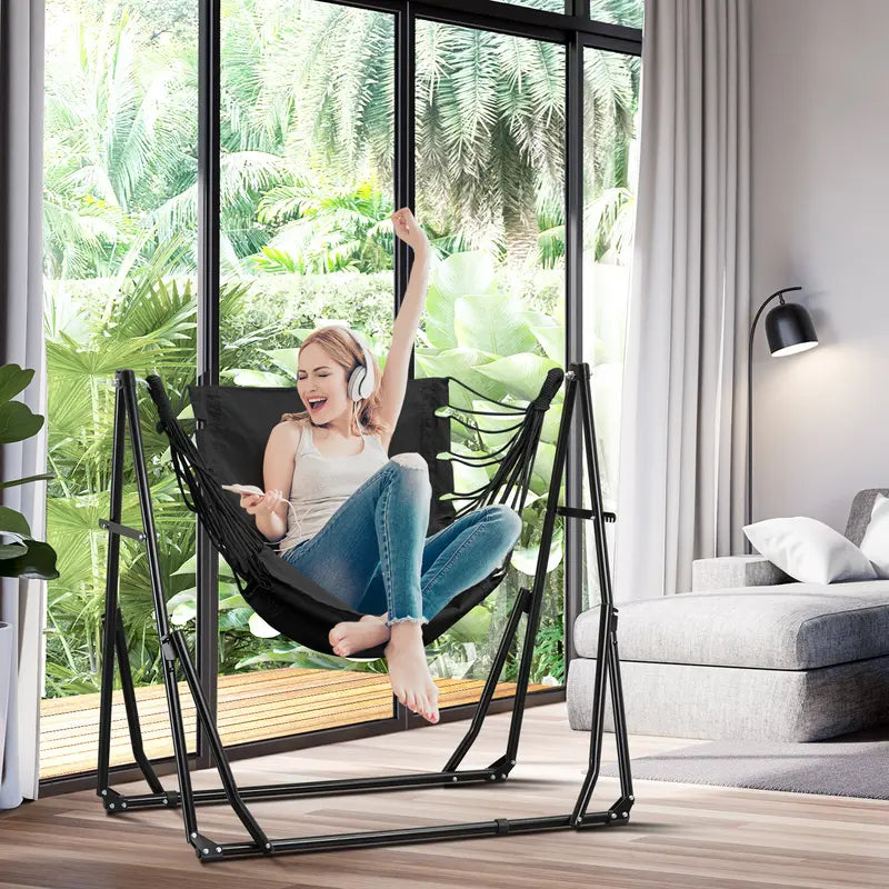 Double-layer fabric hammock chair (with stand), maximum weight capacity: 350 lbs