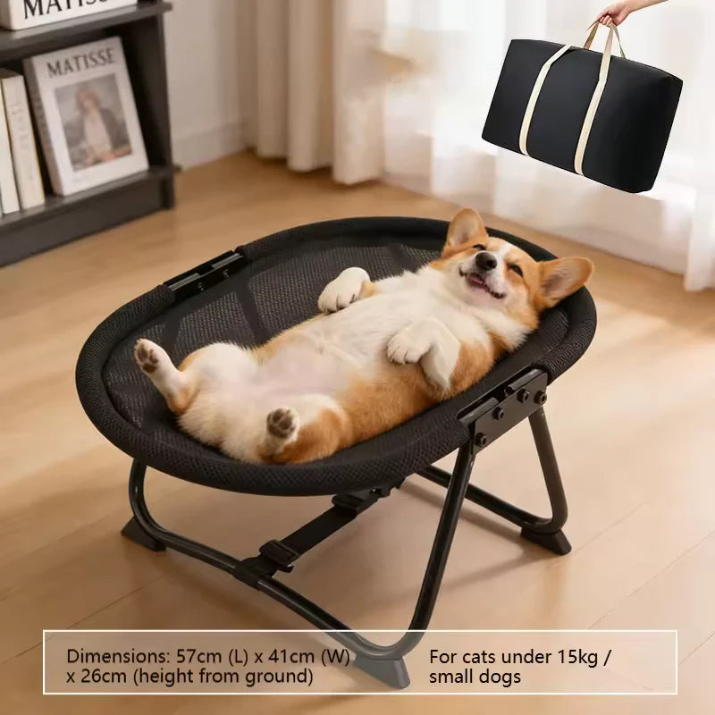 Large pet hammock—a soothing elevated pet bed designed specifically for cats and small dogs. This soft, anxiety-relieving, glow-in-the-dark indoor pet bed provides comfortable support.